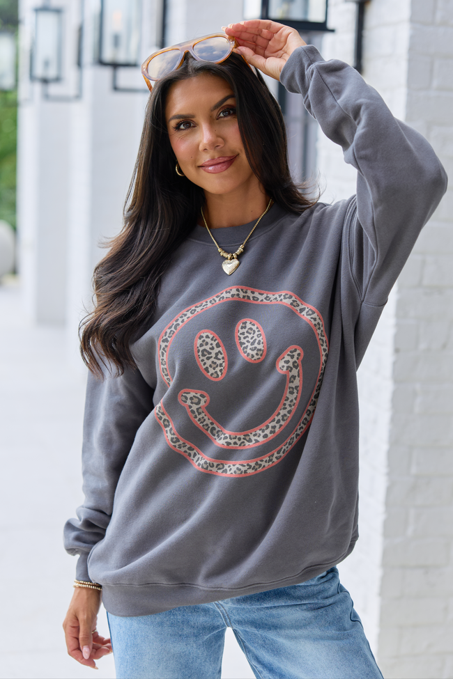 Retro Smile Dark Grey Graphic Sweatshirt