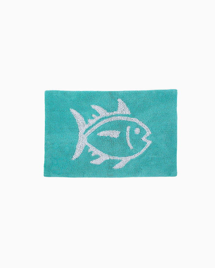 The front view of the Reversible Skipjack Bath Rug by Southern Tide - Aqua