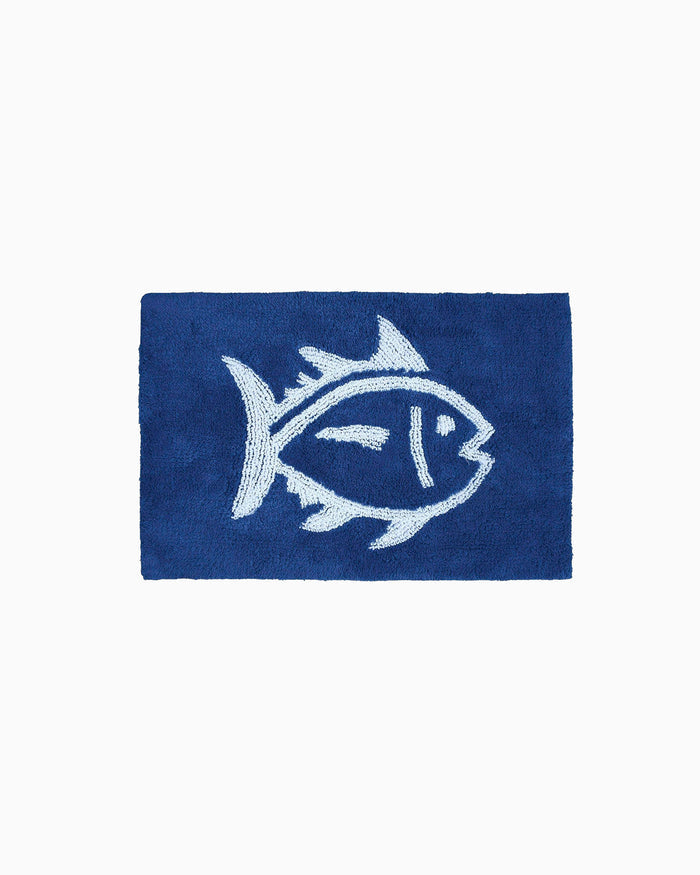 The front view of the Reversible Skipjack Bath Rug by Southern Tide - Cobalt Blue