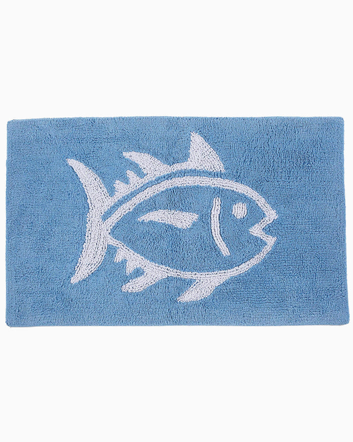 The front view of the Southern Tide Reversible Skipjack Bath Rug by Southern Tide - Light Blue