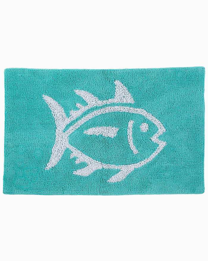 The front view of the Southern Tide Reversible Skipjack Bath Rug by Southern Tide - Aqua