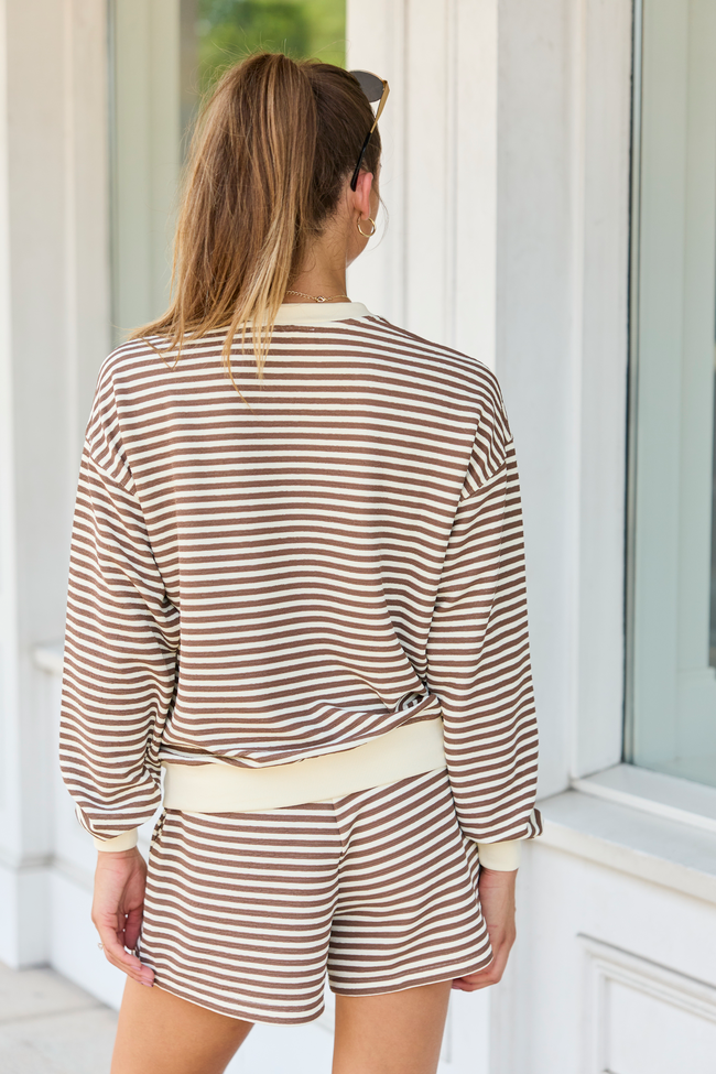 Right At Home Textured Striped Crewneck Mocha