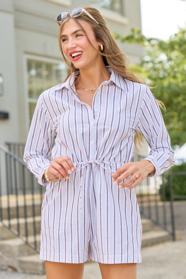 Right This Way Brown/White Striped Romper