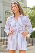 Right This Way Brown/White Striped Romper