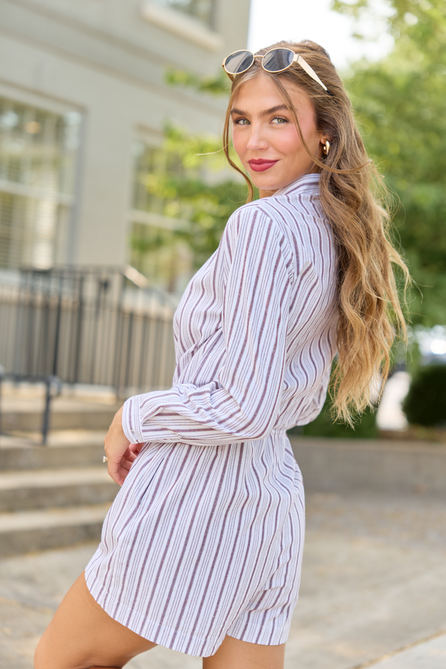 Right This Way Brown/White Striped Romper