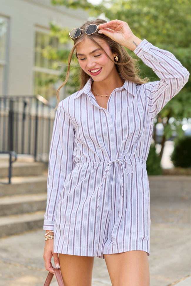 Right This Way Brown/White Striped Romper