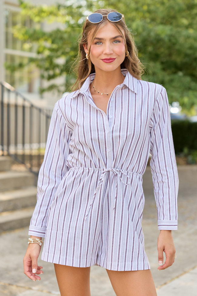 Right This Way Brown/White Striped Romper