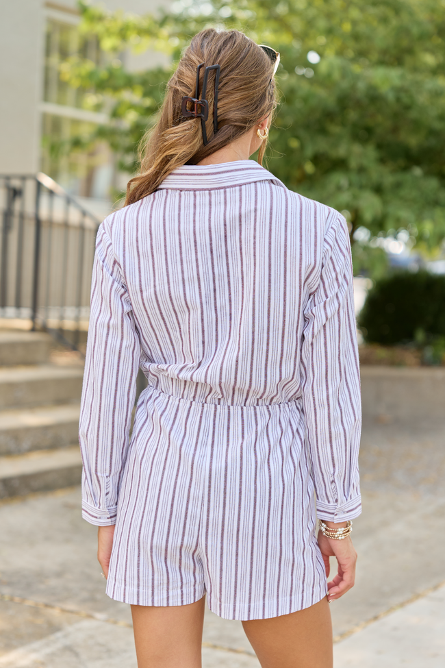 Right This Way Brown/White Striped Romper