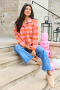 Right Where I Belong Orange/Mauve Striped Button Cardigan