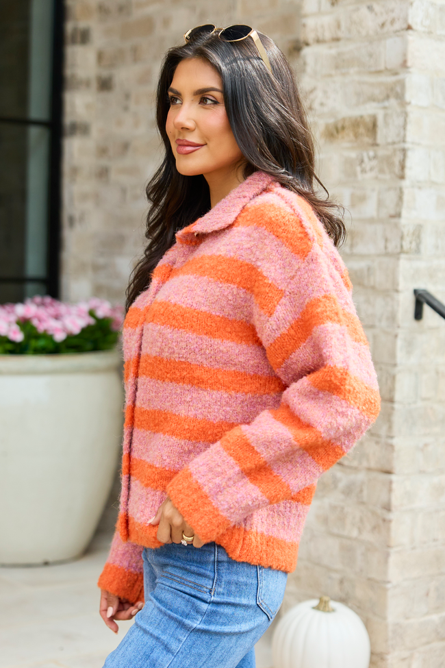Right Where I Belong Orange/Mauve Striped Button Cardigan
