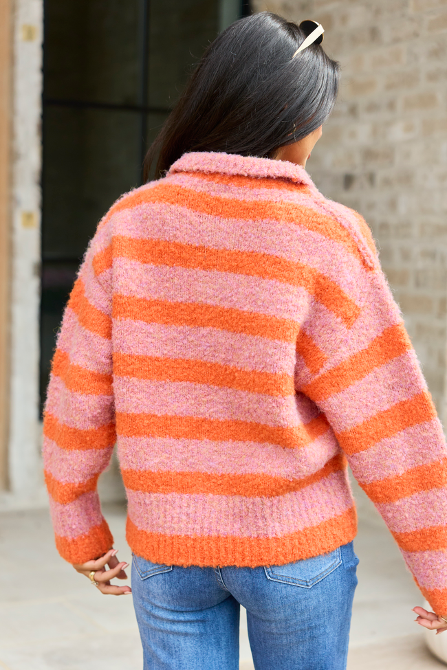 Right Where I Belong Orange/Mauve Striped Button Cardigan
