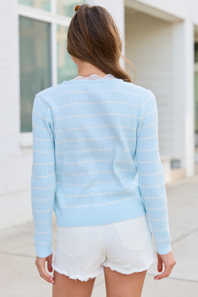 Riley Blue Stripe Lace Trim Sweater