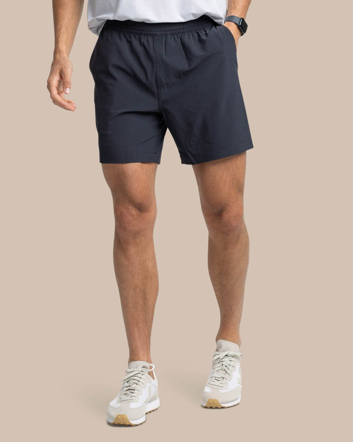 The front view of the Southern Tide Rip Channel 6 Inch Performance Short by Southern Tide - Caviar Black