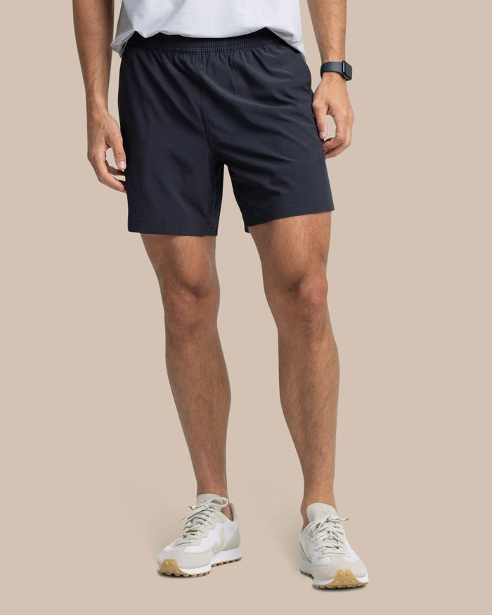 The front view of the Southern Tide Rip Channel 6 Inch Performance Short by Southern Tide - Caviar Black