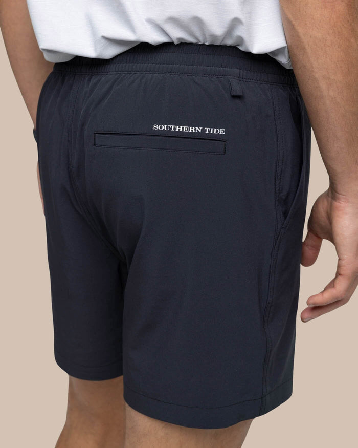 The back view of the Southern Tide Rip Channel 6 Inch Performance Short by Southern Tide - Caviar Black