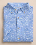 The front view of the Southern Tide Rolling Waves Linen Rayon Short Sleeve Sport Shirt by Southern Tide - Cerulean