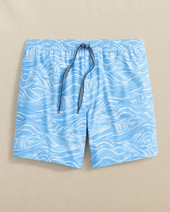 The front view of the Southern Tide Rolling Waves Swim Trunk by Southern Tide - Boat Blue