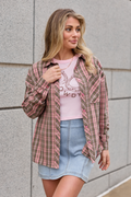 Rory Pink And Green Plaid Flannel Button Down Top SALE