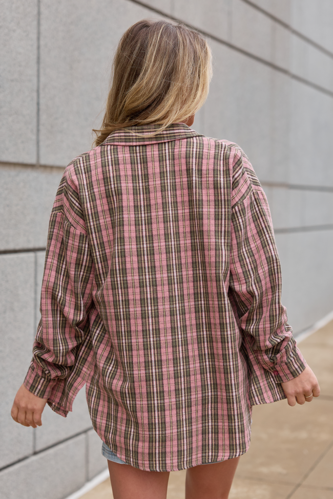 Rory Pink And Green Plaid Flannel Button Down Top SALE