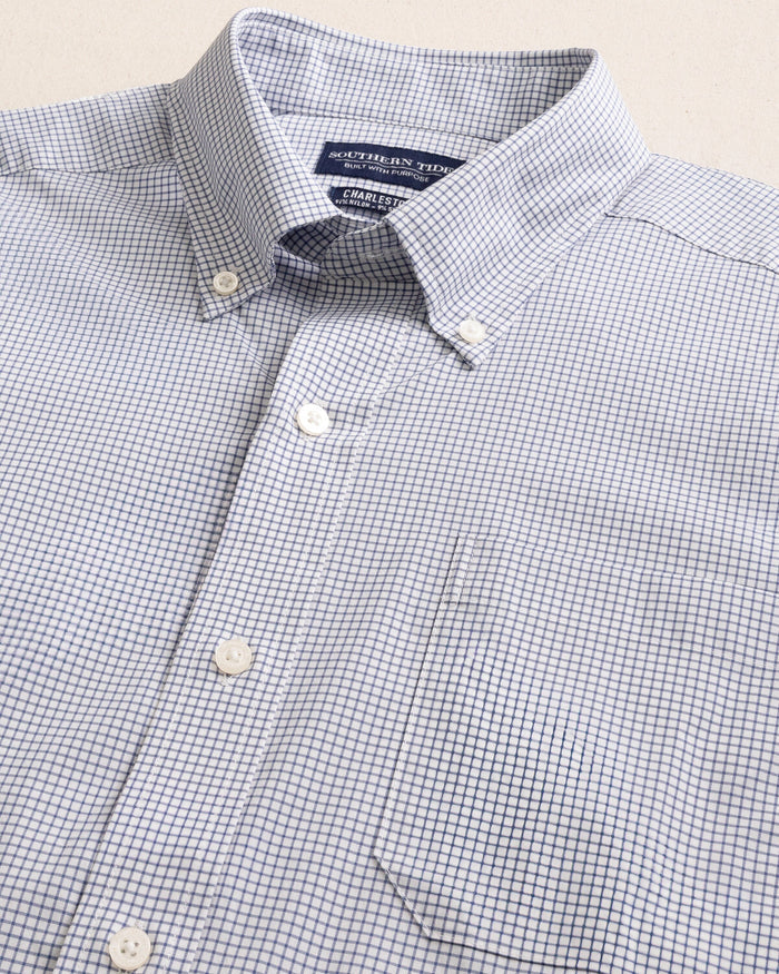 The detail view of the Southern Tide Rosemont Brrr°® Intercoastal Performance Sport Shirt by Southern Tide - Seven Seas Blue