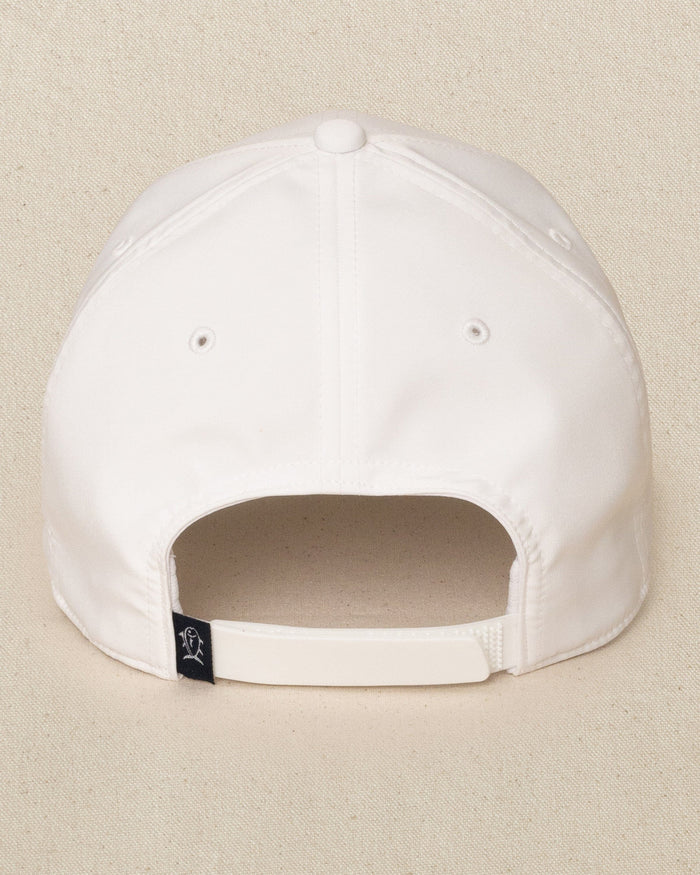 The back view of the Southern Tide Rubber Skipjack Patch Performance Hat by Southern Tide - White