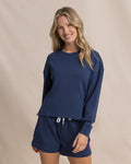 The front view of the Southern Tide Sabina Sweatshirt with Side Stripe by Southern Tide - Dress Blue