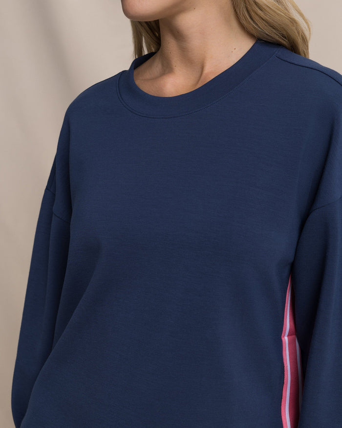 The detail view of the Southern Tide Sabina Sweatshirt with Side Stripe by Southern Tide - Dress Blue