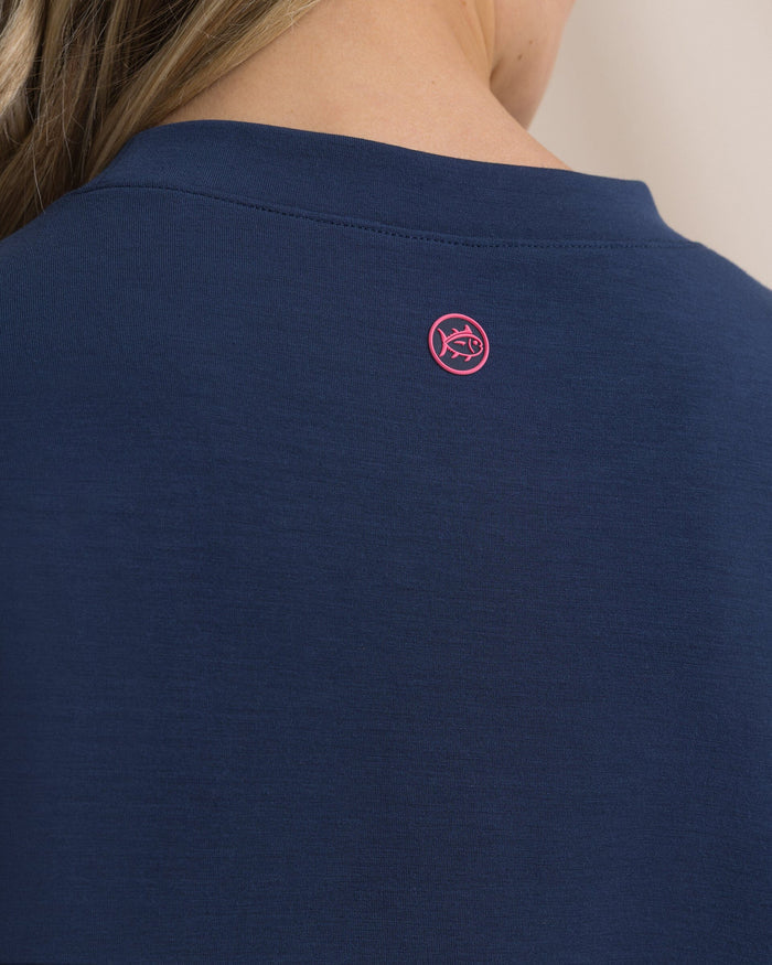 The detail view of the Southern Tide Sabina Sweatshirt with Side Stripe by Southern Tide - Dress Blue