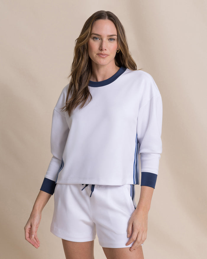 The front view of the Southern Tide Sabina Sweatshirt with Side Stripe by Southern Tide - Classic White