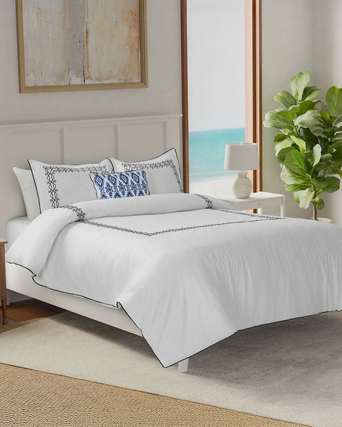 The side view of the Southern Tide Sag Harbor Comforter Set by Southern Tide - White