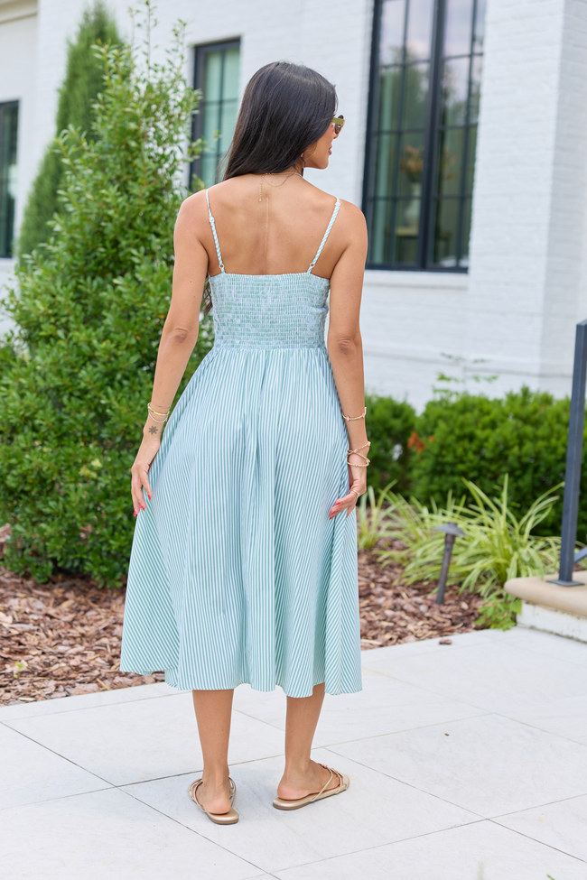 Sage Striped Midi Dress