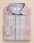 The front view of the Southern Tide Salter Path Plaid Double Cloth Sport Shirt by Southern Tide - Pale Rosette