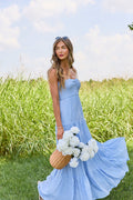 Saltwater Dreams Blue Strapless Tiered Maxi Dress