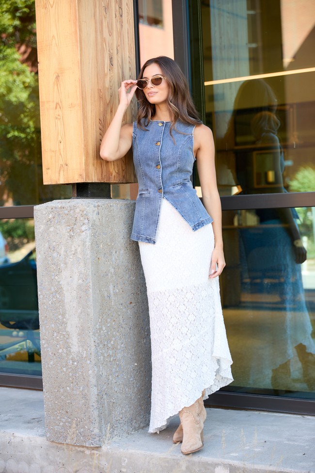Samantha Ivory Multi Lace Asymmetric Maxi Skirt FINAL SALE