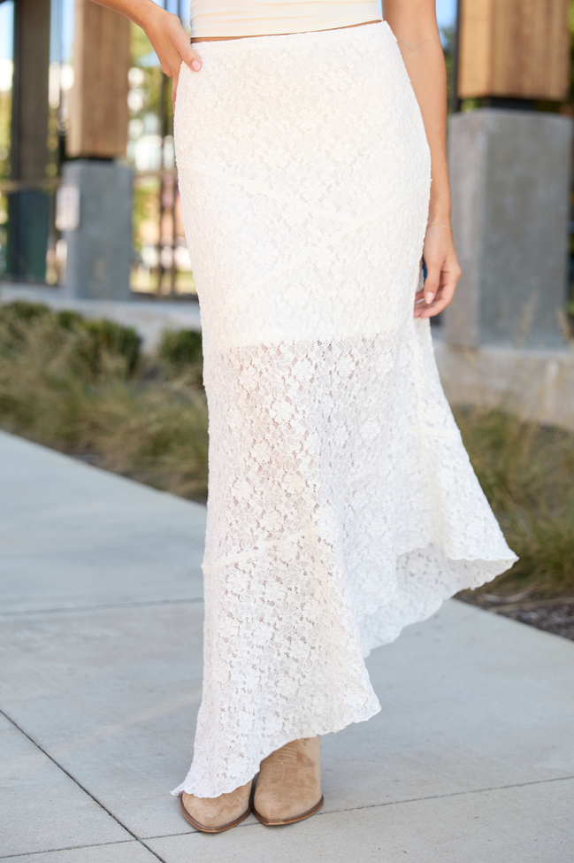 Samantha Ivory Multi Lace Asymmetric Maxi Skirt FINAL SALE