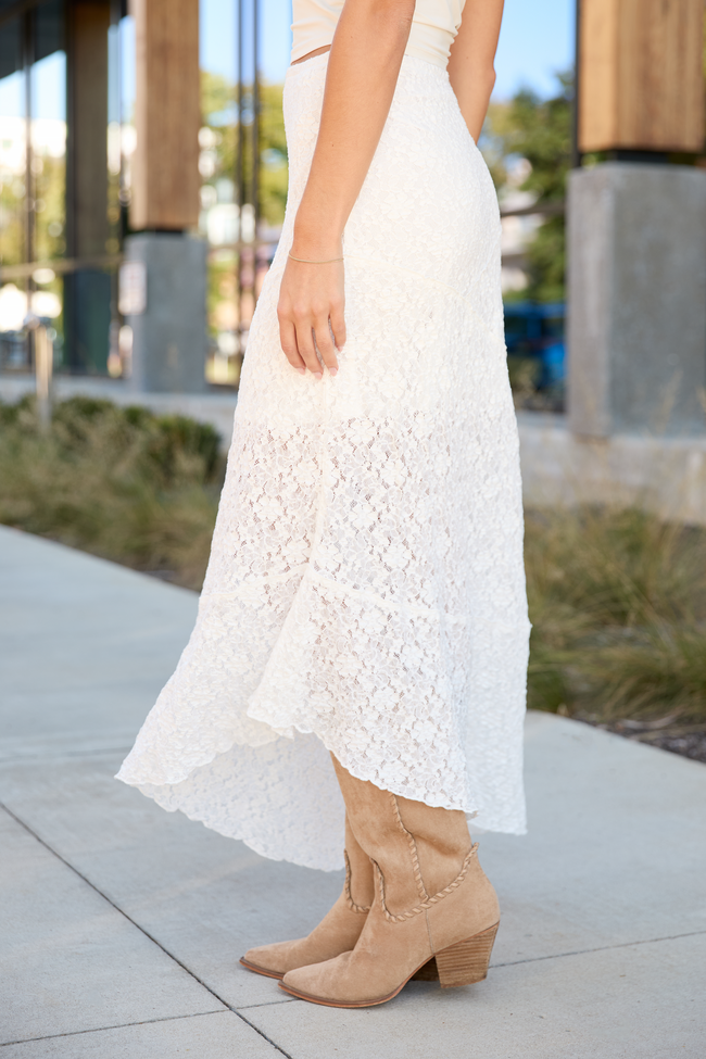 Samantha Ivory Multi Lace Asymmetric Maxi Skirt FINAL SALE