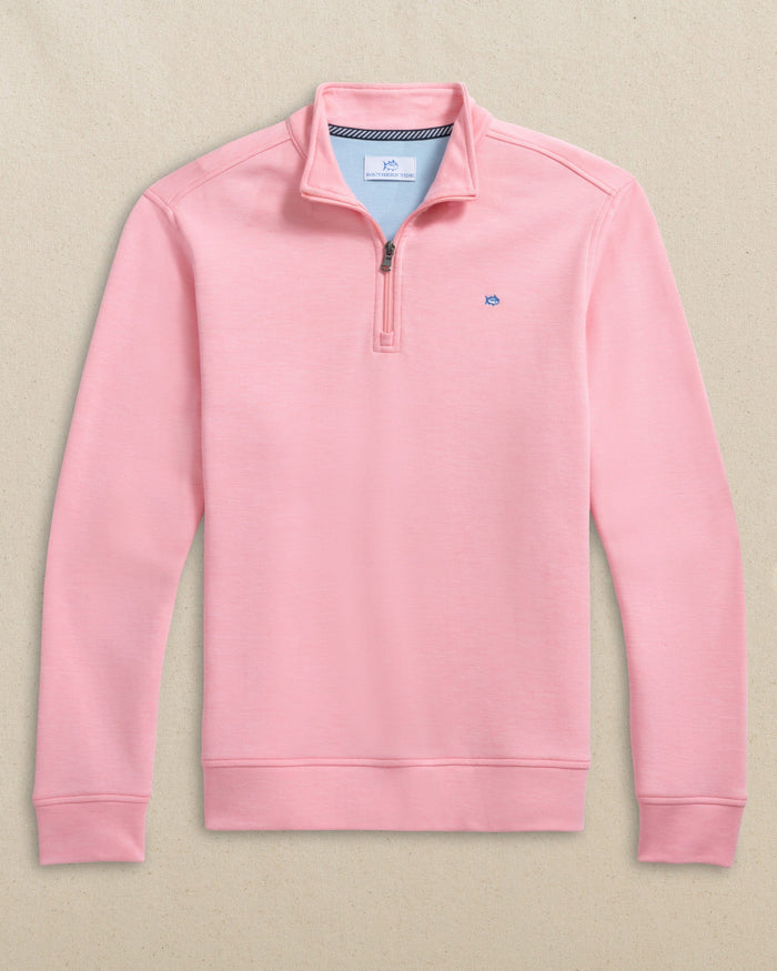 The front view of the Southern Tide Sandy Cove Pique Quarter Zip by Southern Tide - Sea Pink