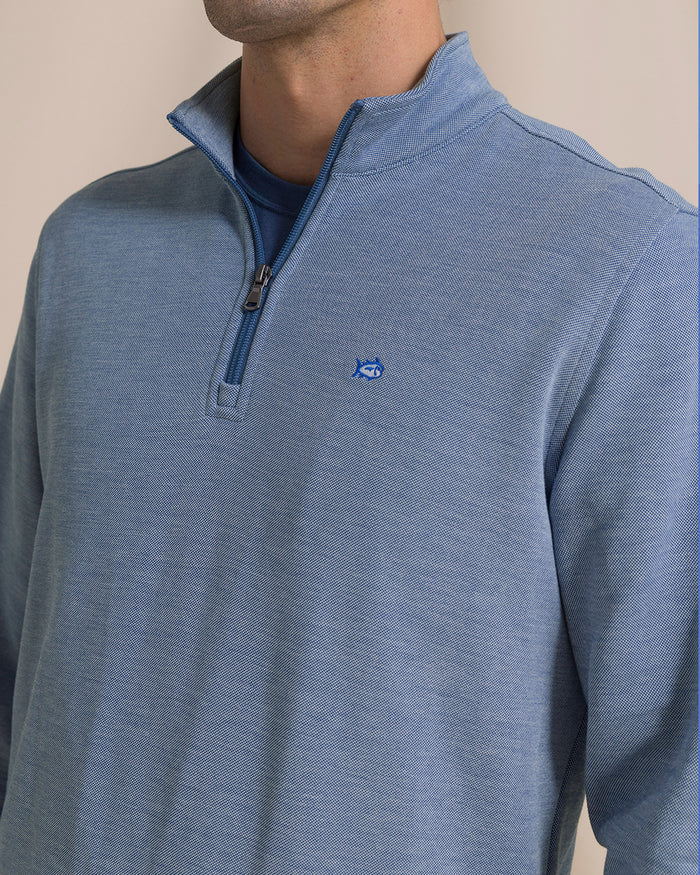 The detail view of the Southern Tide Sandy Cove Pique Quarter Zip by Southern Tide - Nautical Blue