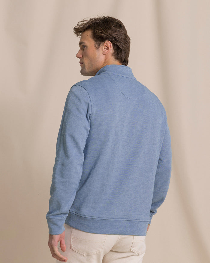 The back view of the Southern Tide Sandy Cove Pique Quarter Zip by Southern Tide - Nautical Blue