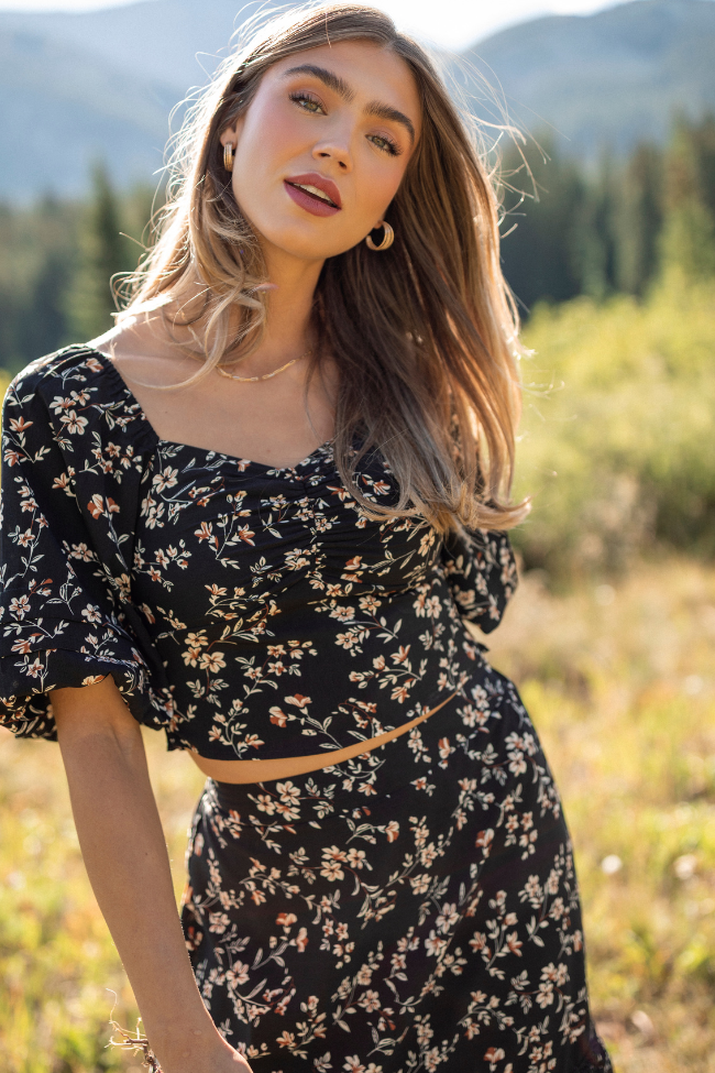 Sasha Black Floral Puff Sleeve Smocked Blouse FINAL SALE
