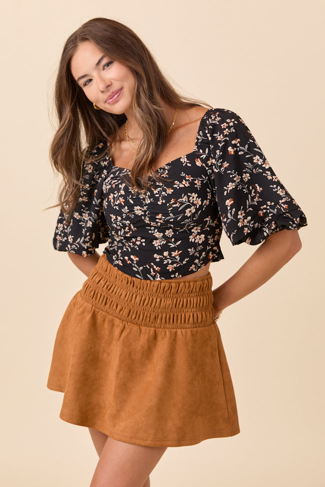 Sasha Black Floral Puff Sleeve Smocked Blouse FINAL SALE