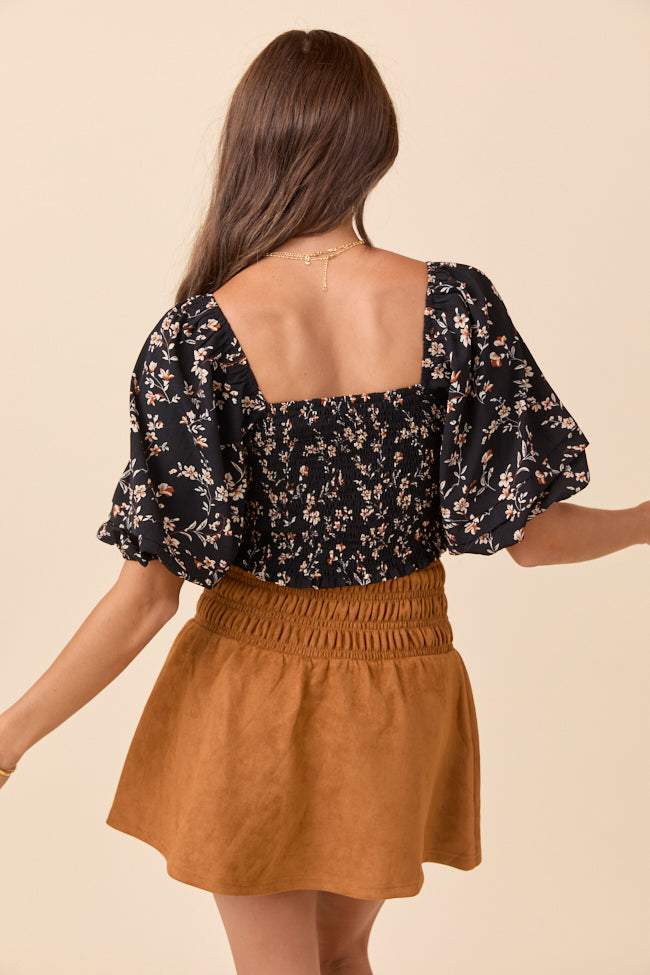 Sasha Black Floral Puff Sleeve Smocked Blouse FINAL SALE