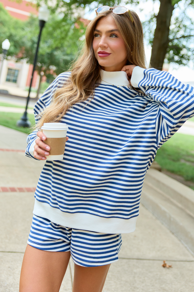 Saturday Social Blue Striped Mock Neck Sweatshirt