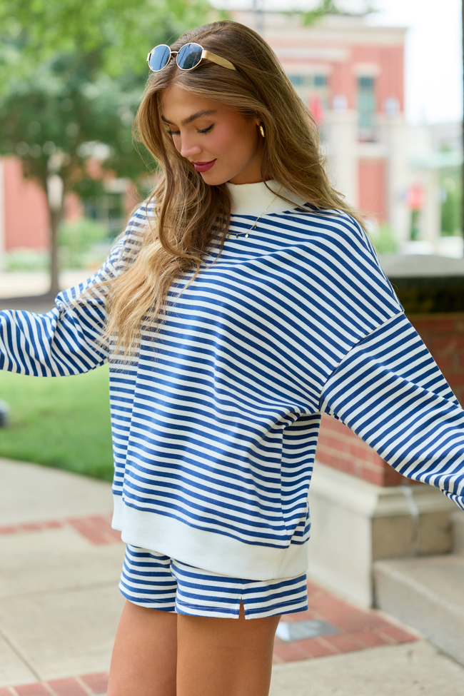 Saturday Social Blue Striped Mock Neck Sweatshirt