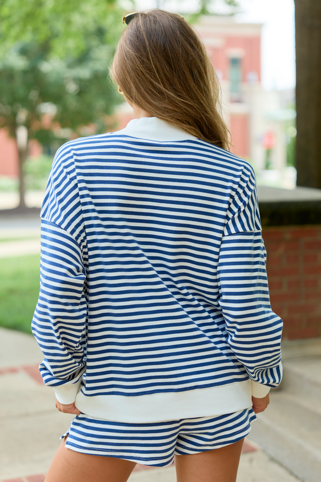 Saturday Social Blue Striped Mock Neck Sweatshirt