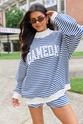 Saturday Social Gameday Blue Striped Mock Neck Sweatshirt