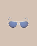 The front view of the Southern Tide Savannah Aviator by Southern Tide - White Gold Frame with Arctic Blue Nylon Lens