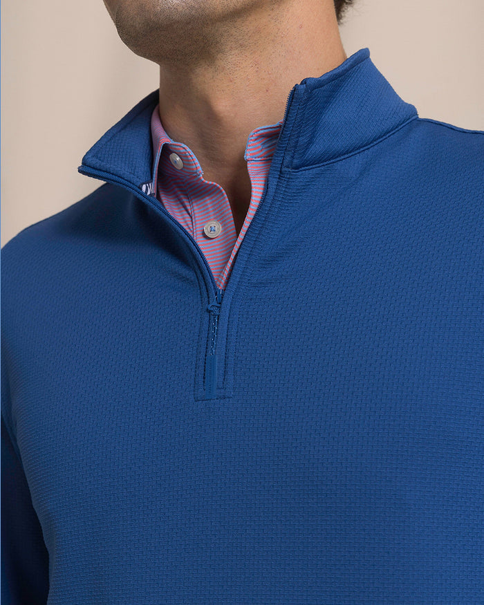 The detail view of the Southern Tide Schooner Long Sleeve Quarter Zip by Southern Tide - Nautical Blue