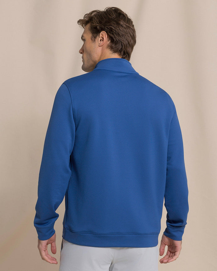 The back view of the Southern Tide Schooner Long Sleeve Quarter Zip by Southern Tide - Nautical Blue