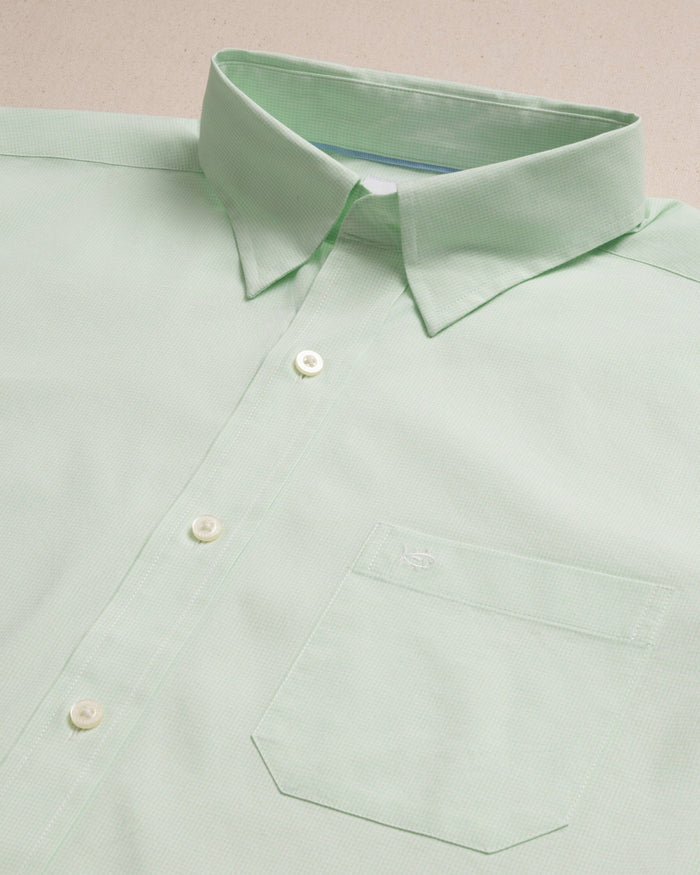 The detail view of the Southern Tide Screen Porch Plaid Charleston Sport Shirt by Southern Tide - Green Ash
